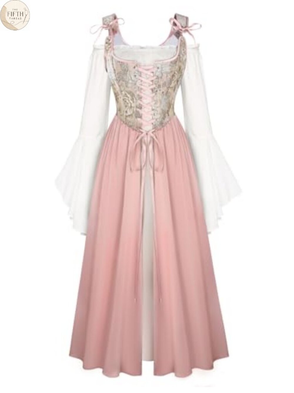 Women Renaissance Costume Bell Sleeve Medieval Dress Two-Piece
